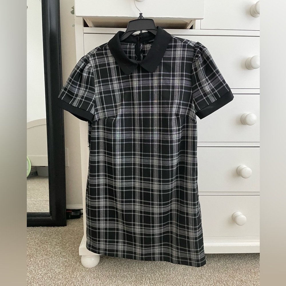 Collared Black & Grey Plaid Short Dress - Women’s Size Small